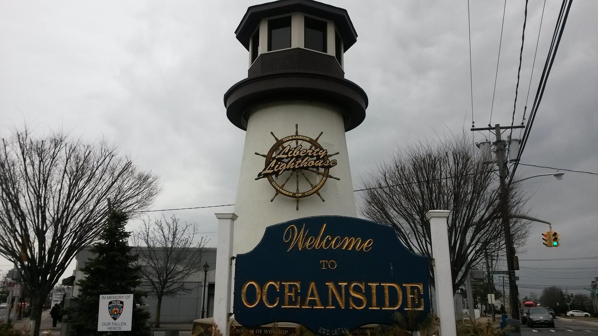 Welcome to Oceanside — Liberty Lighthouse landmark at the entrance to Oceanside, Nassau County, NY